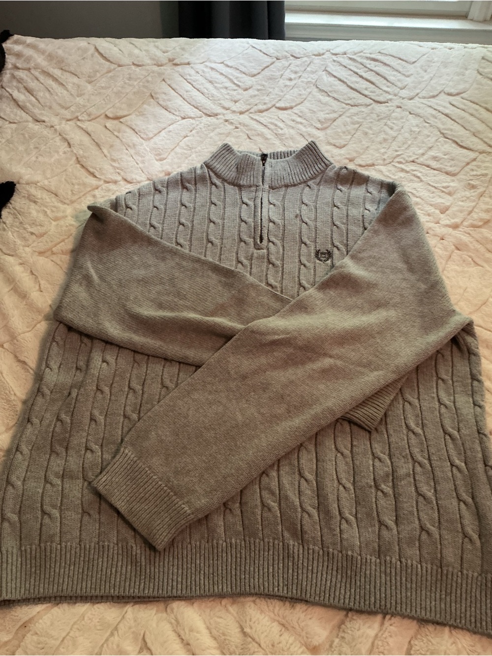 Chaps Light Gray Cable-Knit Half-Zip Sweater